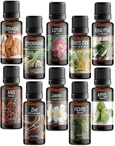 10 Botellas Aceites Perfumados© con Aceites Esenciales Puros en Caja de Regalo ORGANITERRA. (REF71) .Paquete de AROMAS VARIADOS - NO SON LOS DE LA FOTOGRAFIA.
