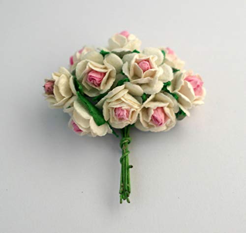 100 10 MM Color mezclado Artificial Mulberry papel rosa flor boda recortes 1,0 cm DIY Craft Scrapbook rosa ramo de álbumes de recortes Craft tallo hecho a mano rosa