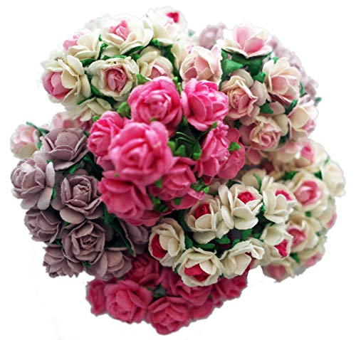 100 10 MM Color mezclado Artificial Mulberry papel rosa flor boda recortes 1,0 cm DIY Craft Scrapbook rosa ramo de álbumes de recortes Craft tallo hecho a mano rosa