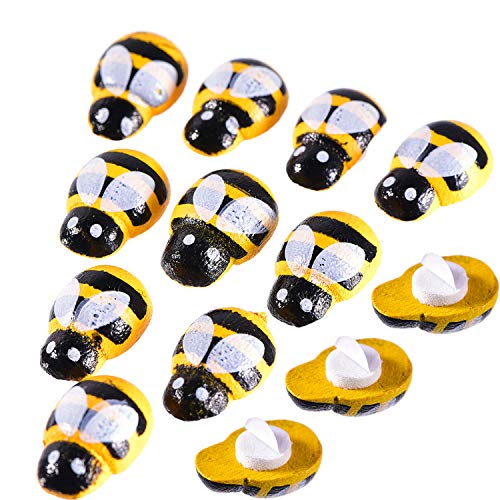 150 Piezas de Abeja de Madera Pequeña Adornos Abeja de Madera de Espalda Plana Pintada Piezas con Adhesivo y Bolsa de Terciopelo para Manualidades Decoración Creación de Álbum de Recortes