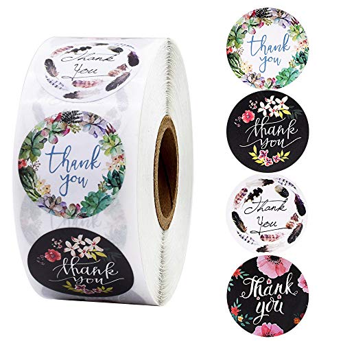 500 etiquetas autoadhesivas de agradecimiento Floral Thank You hechas a mano Round Baking Sticker Kraft etiquetas adhesivas para regalos hechos en casa 1 pulgada
