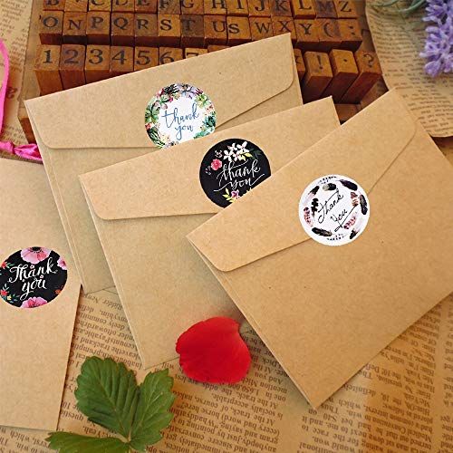 500 etiquetas autoadhesivas de agradecimiento Floral Thank You hechas a mano Round Baking Sticker Kraft etiquetas adhesivas para regalos hechos en casa 1 pulgada