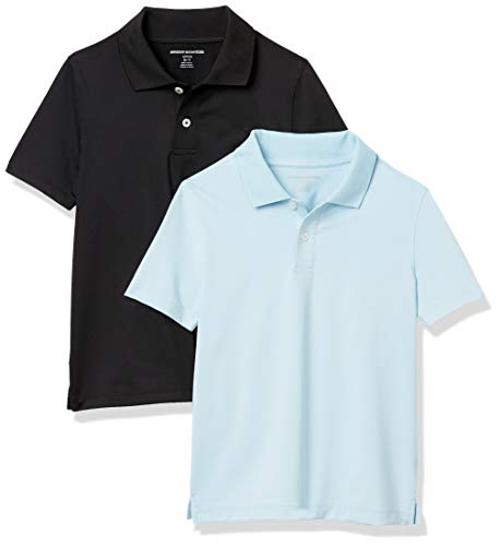 Amazon Essentials Performance Polo (2 Pack) Shirts, Paquete de 2 Azul Claro/Negro, EU 104-110 CM, Pack de 2
