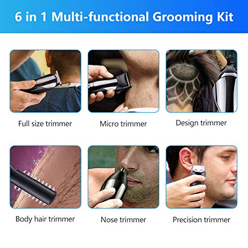 Barbero Electrico Cortapelos, Recortador de Barba y Precisión 6-In-1, Afeitadora Corporal para Hombres Profesional Cortapelos Máquina de Afeitar Inalámbrica Recargable con USB