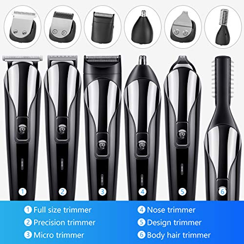 Barbero Electrico Cortapelos, Recortador de Barba y Precisión 6-In-1, Afeitadora Corporal para Hombres Profesional Cortapelos Máquina de Afeitar Inalámbrica Recargable con USB