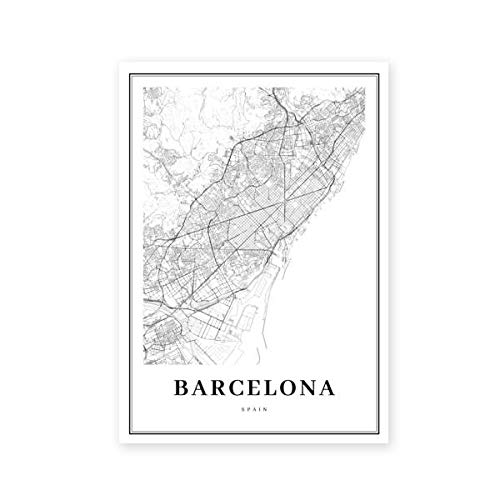 Barcelona Mapa Imprimir España España Ciudad Calle Carretera Poster Impresiones Moderno Lienzo Pintura Negro Blanco Cuadros Oficina Pared Arte Decoracion 40 × 50 cm × 2 Sin Marco