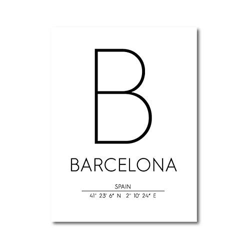 Barcelona Mapa Imprimir España España Ciudad Calle Carretera Poster Impresiones Moderno Lienzo Pintura Negro Blanco Cuadros Oficina Pared Arte Decoracion 40 × 50 cm × 2 Sin Marco