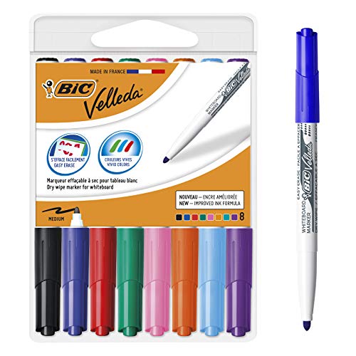 BIC Velleda 1741 - Caja de 8 unidades, marcadores de pizarra punta media, colores surtidos