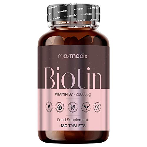 Biotina Natural 20,000 mcg Dosis Alta, 180 Comprimidos Veganos - Suplemento Vitamínico Para Crecimiento, Fortalecimiento y Frenar Caída del Cabello, Para Salud de la Piel y Uñas, Activa Metabolismo