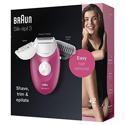 Braun Silk-épil 3 3-410 - Depiladora Eléctrica para mujer con 3 extras, color frambuesa
