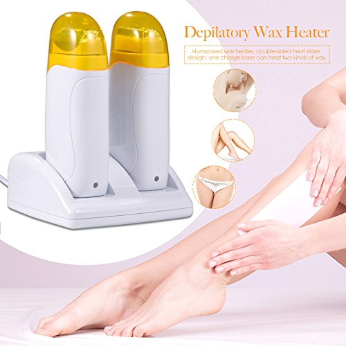 Calentador de Cera, Doble Calentador Cera Roll On Kit para Depiladora Eléctrica, Easy Wax Eléctrico Roll on Depilación con Bandas Hombre y Mujer, Máquina de Cera Tibia para la Depilación en Casa