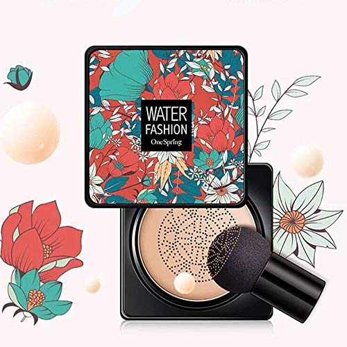 CC crema corrector base duradera hidratación brillo color Reparación maquillaje base, CC crema hidratante impermeable base líquida (tipo hongo) puff) (Tono de piel natural)