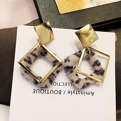 Chwewxi Café Color Leopardo Pendientes de Metal Cepillado Pendientes Pendientes Pendientes, Leopardo Gris