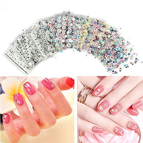 CINEEN 50 Hojas 3D Pegatina Decoracion para las Uñas Decal DIY Etiqueta Decoración Negro + Blanco + Multicolor