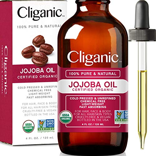 Cliganic Aceite de Jojoba Bio, 100% Puro Ecologico (120 ml) prensado en frio, natural vegano, sin hexano | para cabello, cara, cuticulas, pelo, masajes
