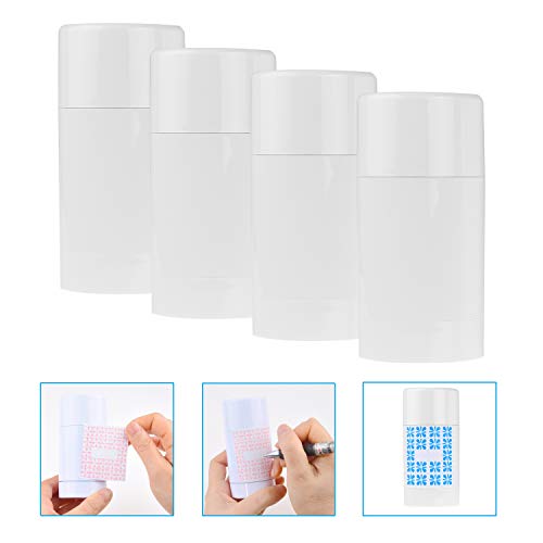 Contenedores de Desodorante Vacíos con Tapa Kare & Kind (Paquete de 4) - 75ml - Llenado Desde Arriba con Mecanismo de Giro - 10 Etiquetas - Tubos de Cosméticos Rellenables para Bálsamo Labial, Fragan
