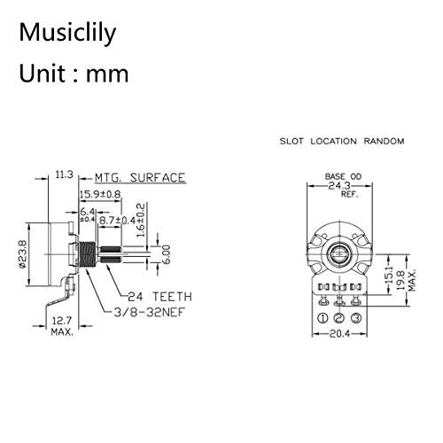 CTS 450 Series B500K Potenciómetro lineal de olla de eje dividido para bajo de guitarra eléctrica, 10% de tolerancia