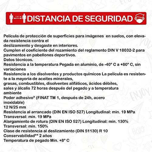 CUAC REVOLUTION Kit 5 Pegatinas Vinilo Suelo Antideslizante Distancia Seguridad (600x53mm) Regalo DE UNA MASCARILLA HIGIENICA por Cada Compra