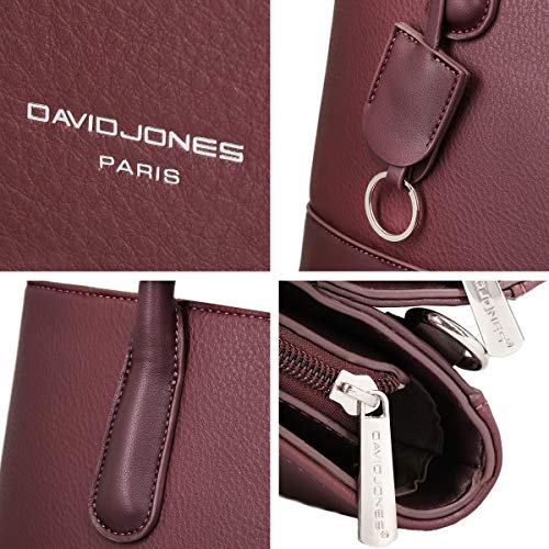 David Jones - Bolso de Mano Grande Mujer - Shopper Tote Bag Señora Trabajo Negocios Cuero Genuino PU - Bolsos Hombro Bandolera Piel Múltiples Bolsillos - Maletín Satchel Oficina Elegante - Rojo