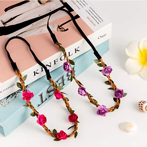 Diadema Flores Mujer, 15 pcs Coronas de Flores para el Pelo Mujer en Múltiples Colores +Diadema Despedida de Soltera Novia Amigas Diademas de Flores Mujer Tiara con Cinta Elástica Ajustable