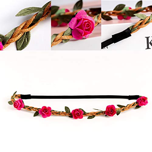 Diadema Flores Mujer, 15 pcs Coronas de Flores para el Pelo Mujer en Múltiples Colores +Diadema Despedida de Soltera Novia Amigas Diademas de Flores Mujer Tiara con Cinta Elástica Ajustable