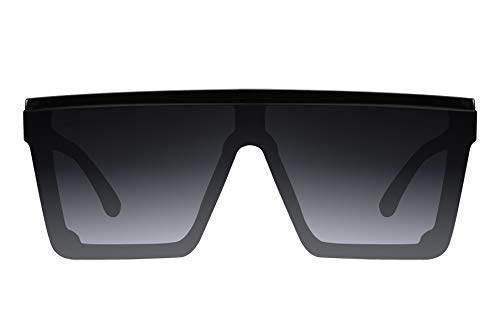 FEISEDY Fashion Oversize Flat Top Siamesische Lente Randlose Gafas de sol UV400 Relieve estilo mujer hombre B2470 Negro negro
