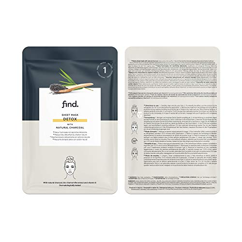 FIND - Tratamiento completo de mascarillas faciales hidrogel, sin goteo, , pack de 10 unidades (antiestrés, purificante, calmante, iluminadora y détox)