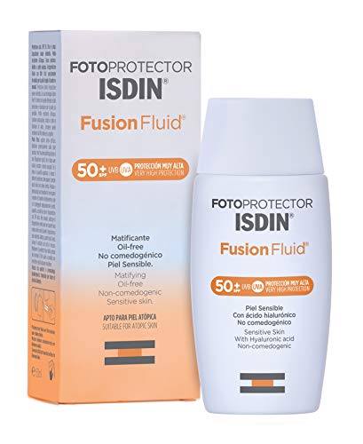 Fotoprotector ISDIN Fusion Fluid SPF 50+ - Protector solar facial, Matificante, Oil-free, No comedogenico, Apto para piel atópica, 50 ml