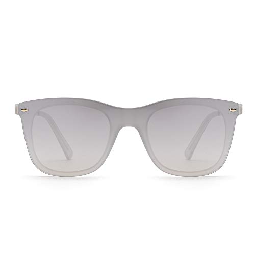 Gafas de Sol de Espejo Sin Montura Una Pieza Sin Marco Anteojos Hombre Mujer (Transparente/Espejo Plateado)