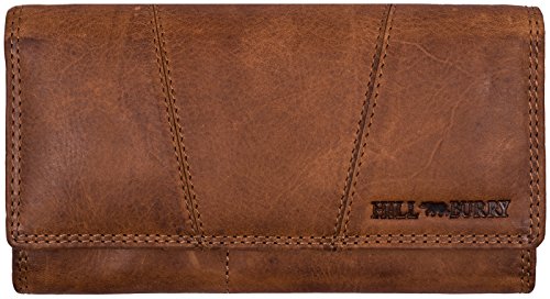 Hill Burry Cartera de Cuero para Mujer | Billetera - Monedero de Cuero Genuino con Aspecto Vintage | Mujeres - Hombre | XXL Largo Grande Capacidad (marrón)