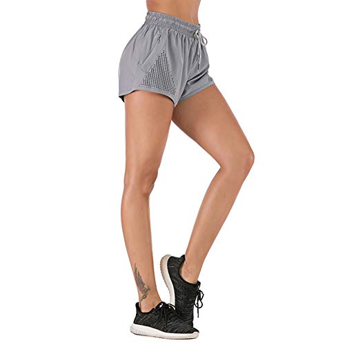 iClosam Pantalones Cortos Deportivos para Mujer Pantalones Cortos para Correr 2 en 11 Pantalones Transpirables de Entrenamiento de Malla de Secado rápido S-XXL