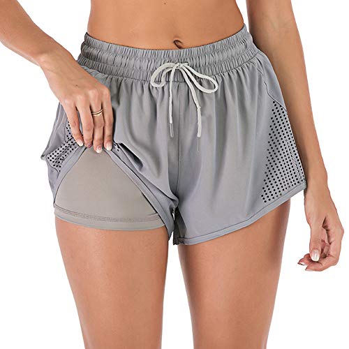 iClosam Pantalones Cortos Deportivos para Mujer Pantalones Cortos para Correr 2 en 11 Pantalones Transpirables de Entrenamiento de Malla de Secado rápido S-XXL