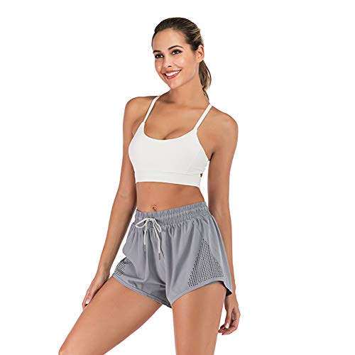 iClosam Pantalones Cortos Deportivos para Mujer Pantalones Cortos para Correr 2 en 11 Pantalones Transpirables de Entrenamiento de Malla de Secado rápido S-XXL