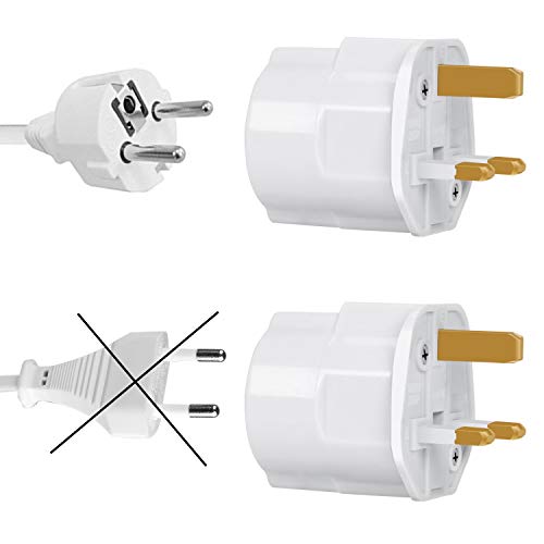 Incutex 2X adaptadores de Viaje UK, GB, Inglaterra Schuko, 2 Patas Europa hacia 3 Patas RU, Blanco