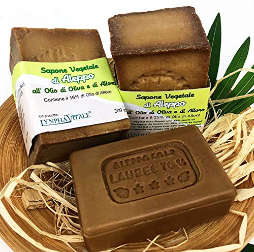 Jabón de Alepo 3 piezas - Aceite de Oliva y Aceite de Laurel 16% - Método tradicional - Alepo puro y natural, receta original