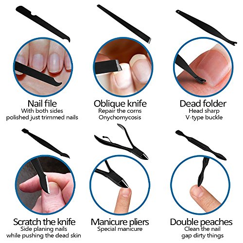 JamBer 15 en 1 set manicura profesional de manicura de acero inoxidable Kit de aseo de tijeras cortaúñas, negro