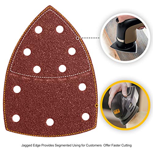 Jellas Papeles de Lija de 68 Piezas 40/60/80/120/180/240 Granos Surtidos Papeles de Lija Abrasivos con 11 Agujeros, Velcro Durable Incluidas las Hojas Triangulares