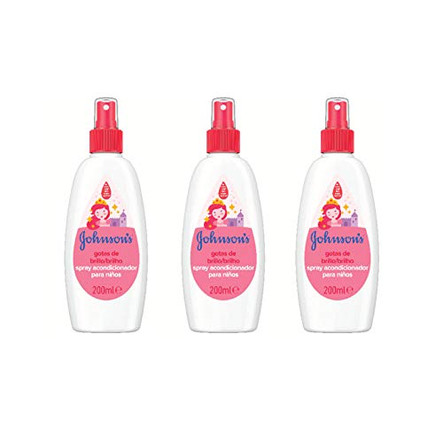 Johnson's Gotas de Brillo Acondicionador en Spray para niños, cabellos más brillantes, suaves y sedosos - 3 x 200 ml