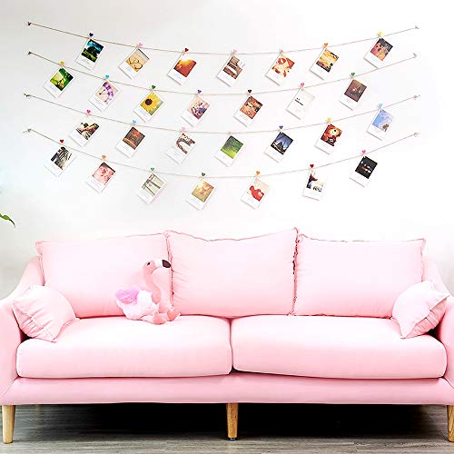 JZK 100 x Pinzas pequeñas Madera con corazón de Color + 30m Cordel de Yute, Mini Pinzas Decorativas Foto Clips para Manualidades decoración de Pared de Fotos