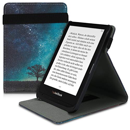 kwmobile Funda Compatible con Pocketbook Touch Lux 4/Lux 5/Touch HD 3/Color (2020) - Carcasa para e-Book de Cuero sintético - árbol y Estrellas Azul/Gris/Negro