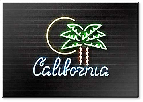 Letrero de neón de California con palma y sol imán para nevera