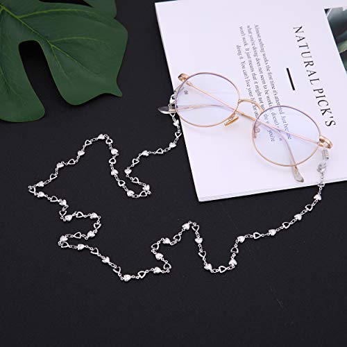LIKGREAT - Cadena retro para gafas, 2 unidades, con cuentas de corazón, para mujer