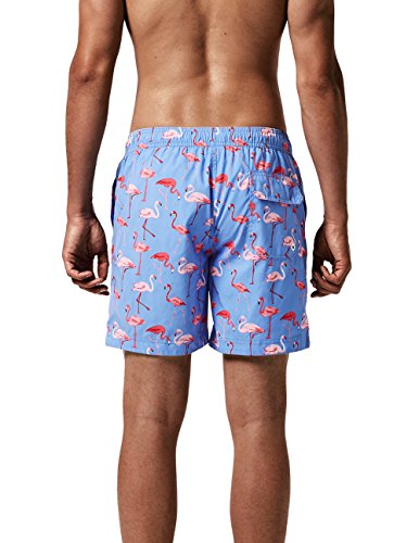 MaaMgic Hombre Bañador de Playa Tropical Vacaciones y Viajes en Verano con Bolsillos Azul Flamenco XL