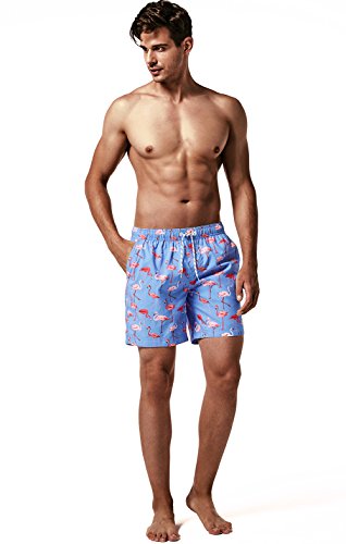 MaaMgic Hombre Bañador de Playa Tropical Vacaciones y Viajes en Verano con Bolsillos Azul Flamenco XL