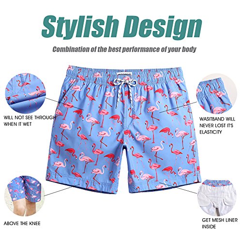 MaaMgic Hombre Bañador de Playa Tropical Vacaciones y Viajes en Verano con Bolsillos Azul Flamenco XL