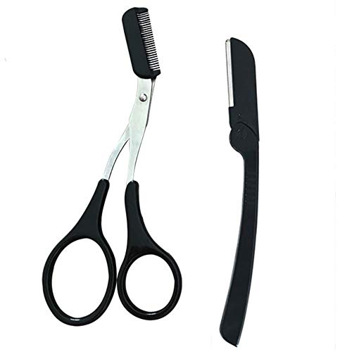 Maquinilla de afeitar Auony para cejas con tijeras para recortar cejas para hombres y mujeres, removedor de vello facial
