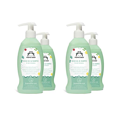Marca Amazon- Mama Bear Gel y champú para bebés (Fórmula sin lagrimas), 4 botellas 4x200ml