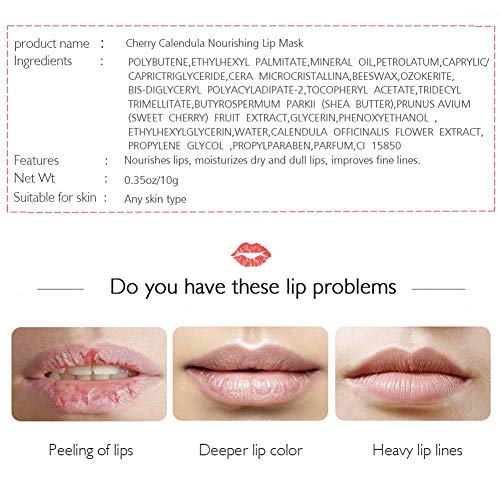 Mascarilla Labial, Mascarilla Hidratante, Caléndula Cereza Mascarilla Nutritiva Mascarilla Reparadora Hidratante Antiarrugas 10g