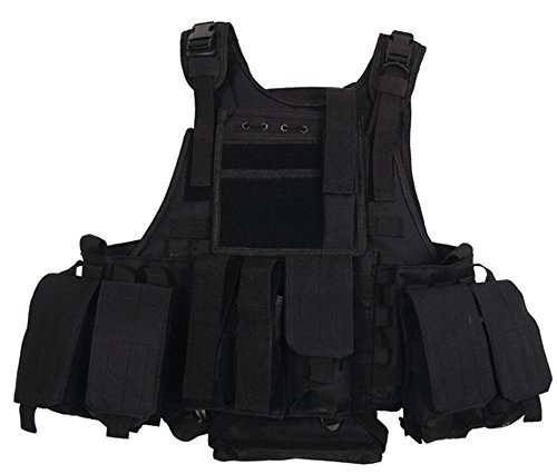MFH Chaleco Ranger Diversos Bolsillos, Sistema Modular - Negro, 100% Nylon
