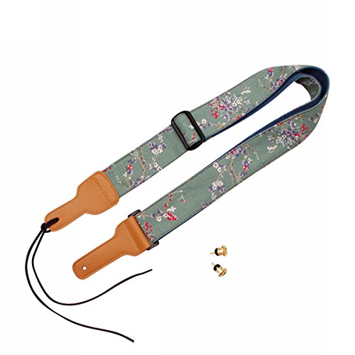 MUSIC FIRST - Correa para guitarra de piel auténtica y algodón suave, diseño vintage con flores de ciruelo